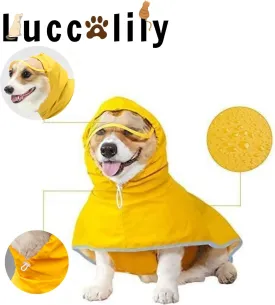 Dog Poncho Hooded Raincoat for Puppies & Small to Large Dogs, Waterproof Dog Rain Jacket with Reflective Strip, Lightweight Slicker with Storage Bag for Easy Carrying (Small Plus, Yellow)