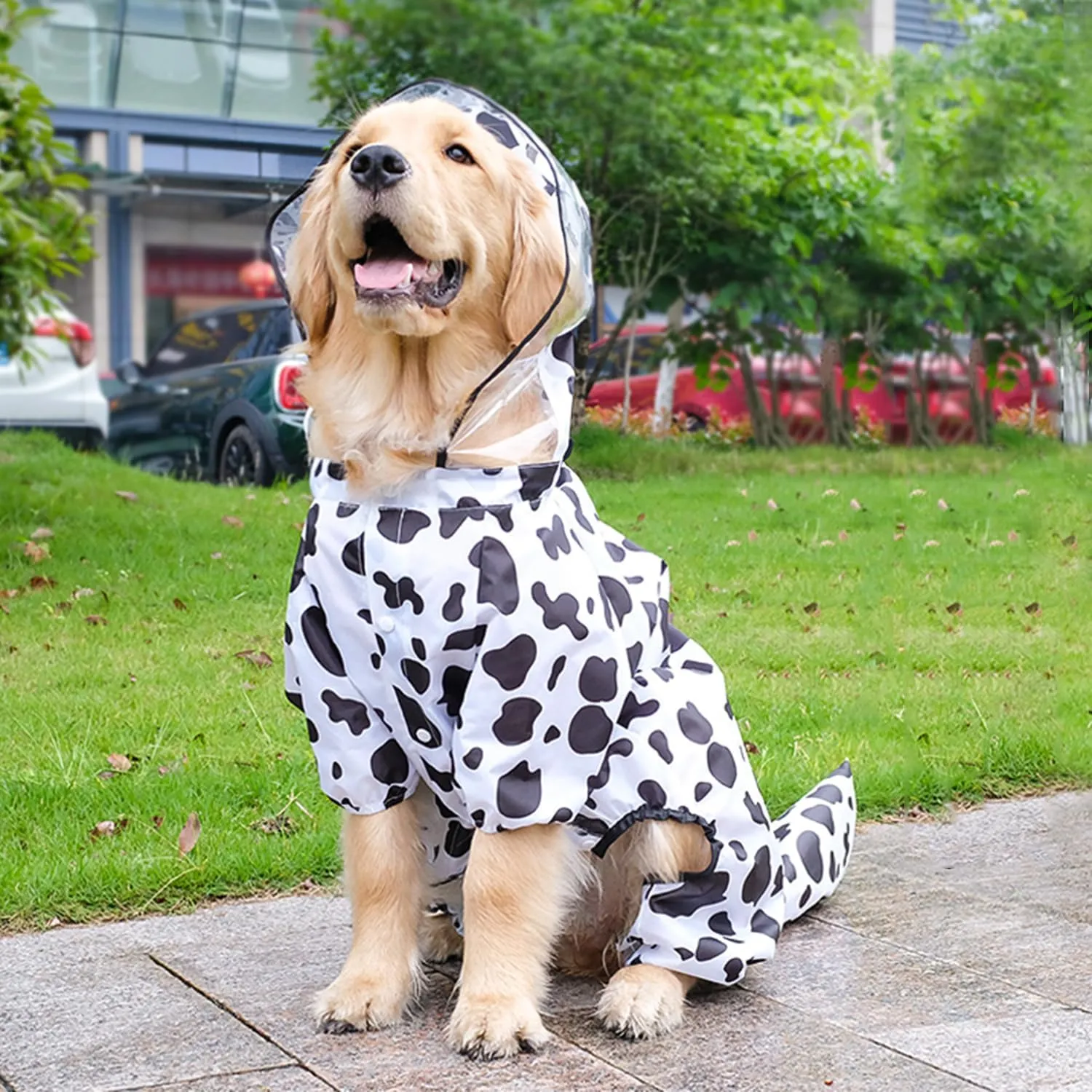 Dog Raincoat, Tail Protect Legs Cover Cow Cosplay Raincoat Costume Cute Animals Pattern Raincoat Jacket for Medium Large Dogs 5XL