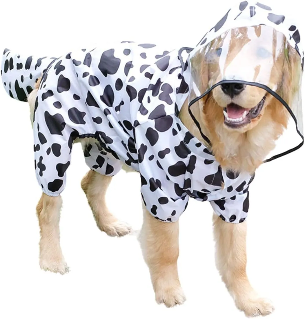 Dog Raincoat, Tail Protect Legs Cover Cow Cosplay Raincoat Costume Cute Animals Pattern Raincoat Jacket for Medium Large Dogs 5XL