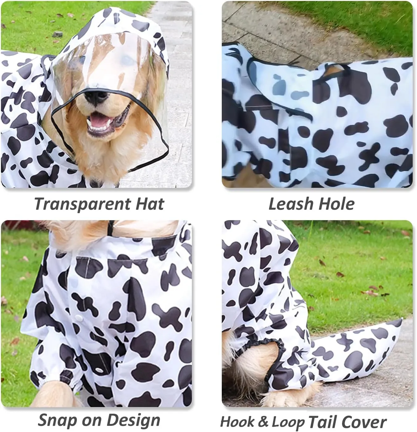 Dog Raincoat, Tail Protect Legs Cover Cow Cosplay Raincoat Costume Cute Animals Pattern Raincoat Jacket for Medium Large Dogs 5XL