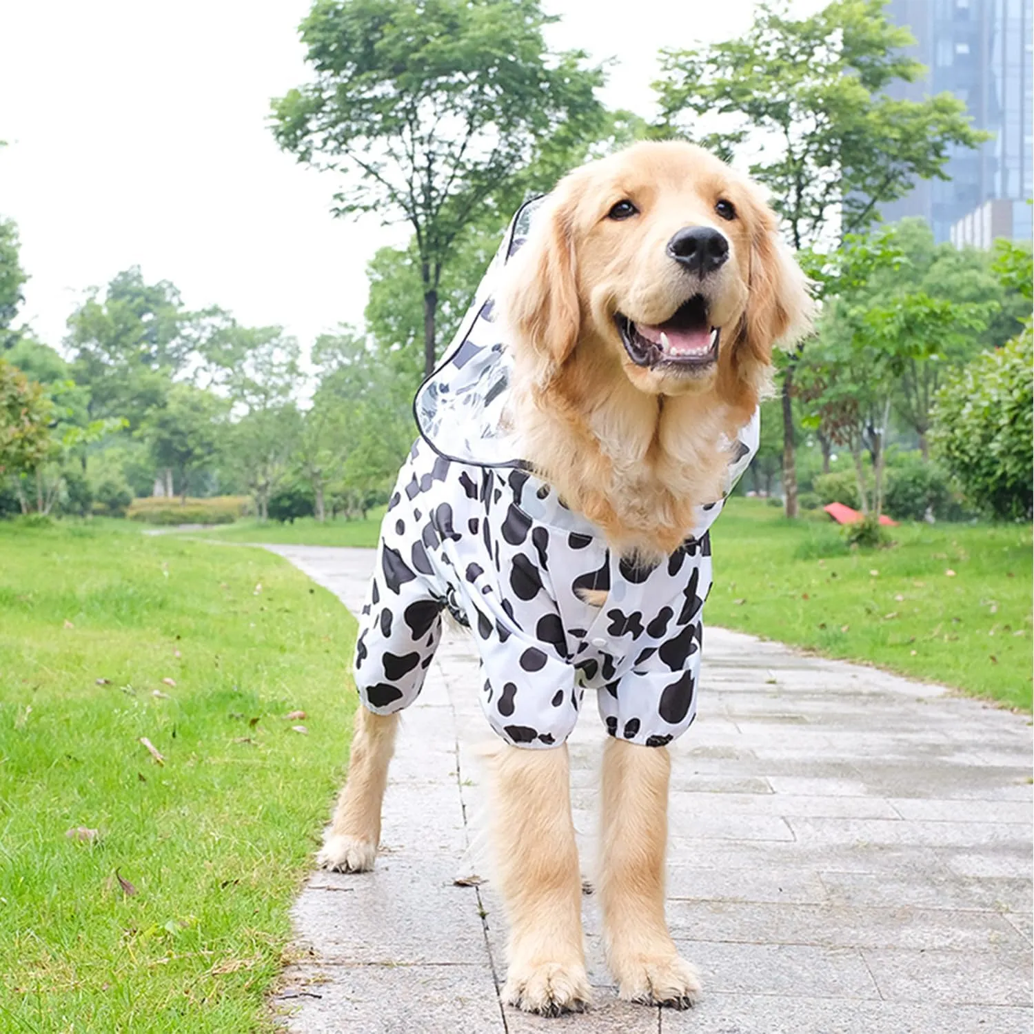Dog Raincoat, Tail Protect Legs Cover Cow Cosplay Raincoat Costume Cute Animals Pattern Raincoat Jacket for Medium Large Dogs 5XL