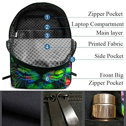 Doginthehole 3D Funny Denim Printing Cats School Canvas Backpacks For Girls