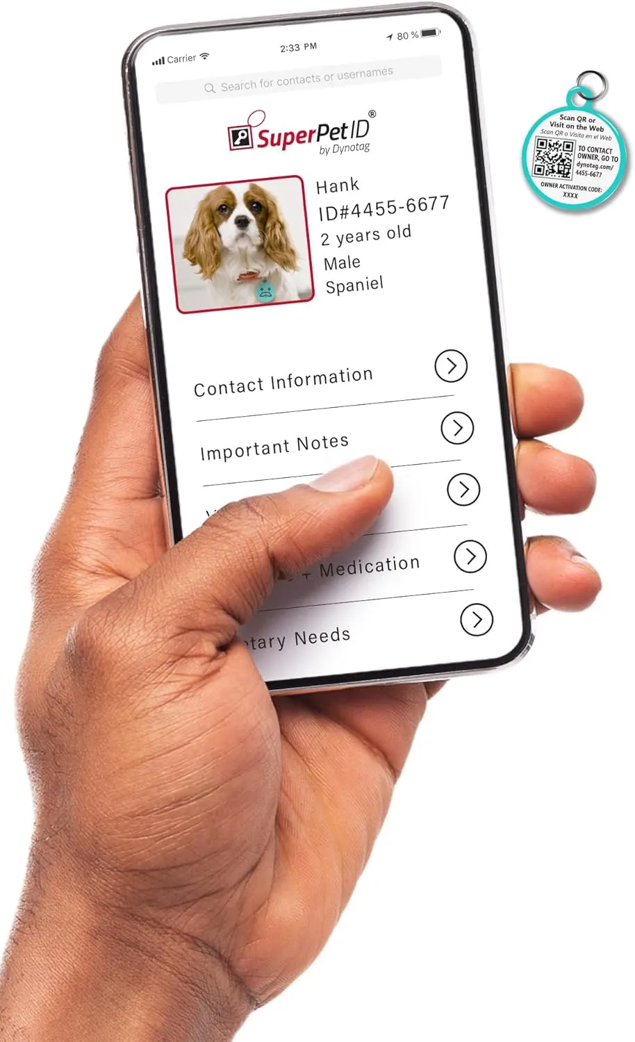Dynotag Web Enabled Super Pet ID Smart Tag with DynoIQ & Lifetime Recovery Service. Play Series: Round (Mustache)