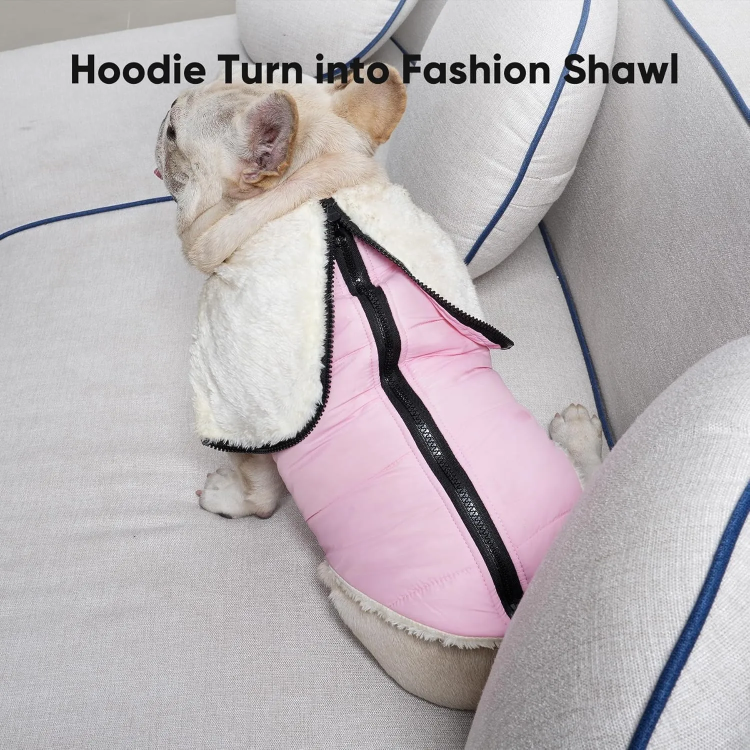 Fleece Lining Dog Hoodie with Harness Built in,Extra Warm Medium Dog Jacket in Winter Doggie Coats with Hooded,Light Pink L