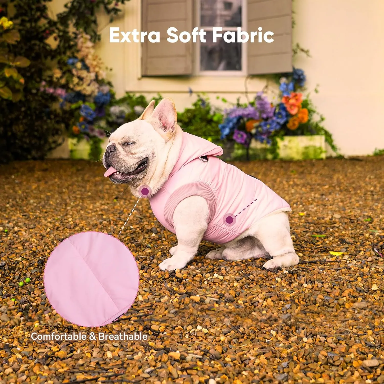 Fleece Lining Dog Hoodie with Harness Built in,Extra Warm Medium Dog Jacket in Winter Doggie Coats with Hooded,Light Pink L