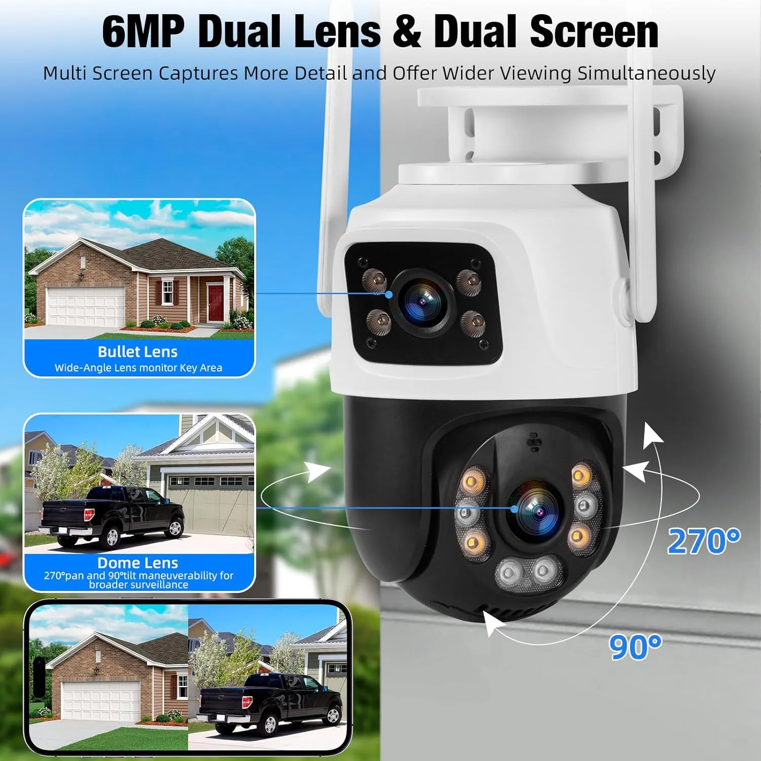 Fuers Wireless WiFi Security Camera System, 8CH HD NVR Kit, 4Pcs 5MP CCTV Home Dual Lens Security Camera System for Indoor/Outdoor Use, Night Vision, Waterproof, Motion Detection, 500G Hard Drive
