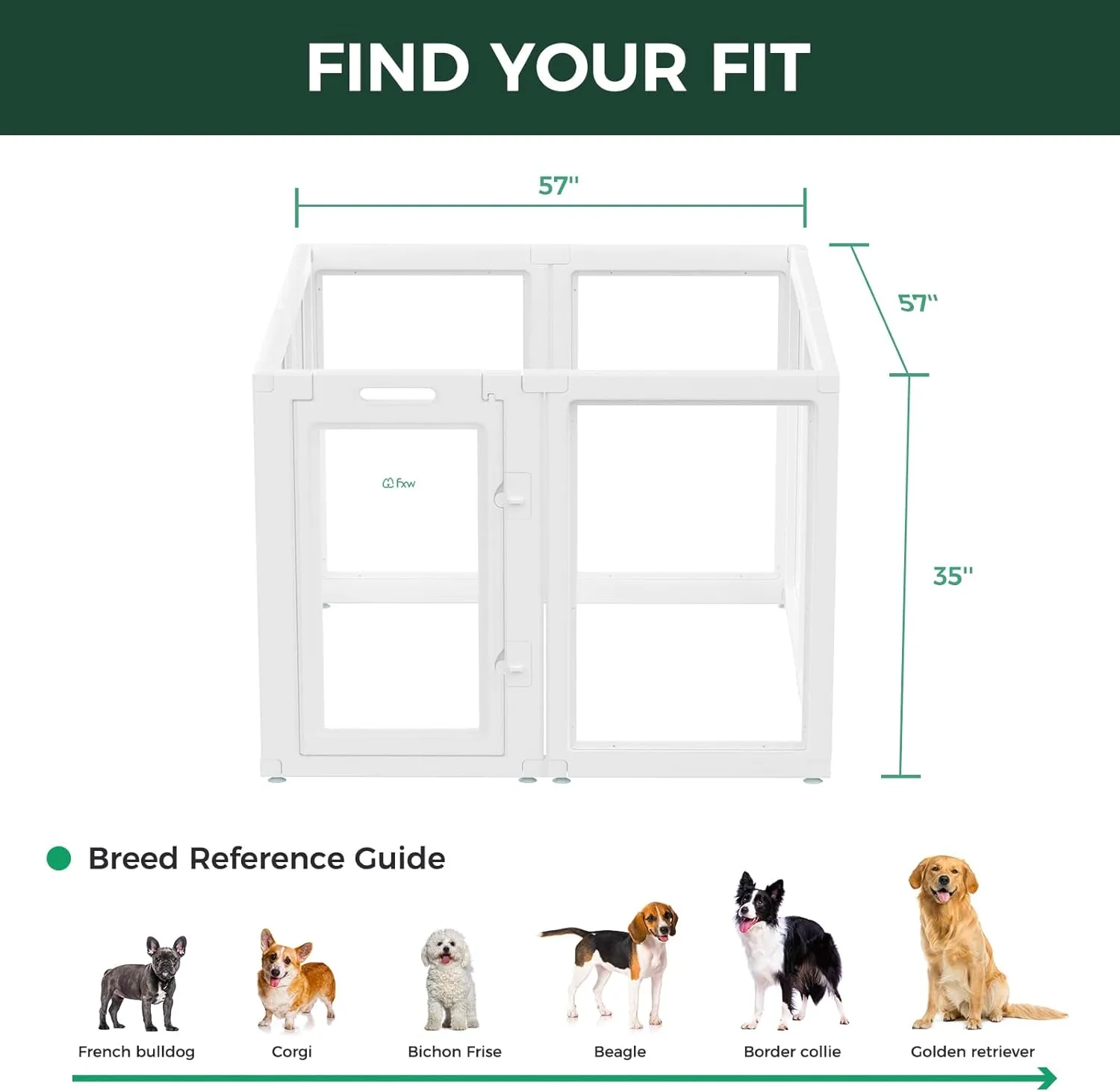 FXW AuraSpace Acrylic Indoor Dog Playpen for Medium Dogs, 35 Inch, 8 Panels, White