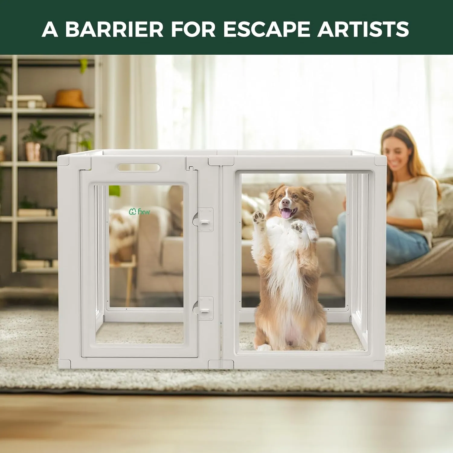 FXW AuraSpace Acrylic Indoor Dog Playpen for Medium Dogs, 35 Inch, 8 Panels, White