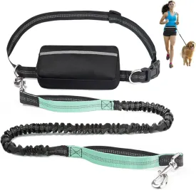 Hands Free Dog Leash, Reflective Retractable Bungee with Double Padded Handles, Adjustable Dog Waist Leash for Running Walking Hiking Jogging Biking