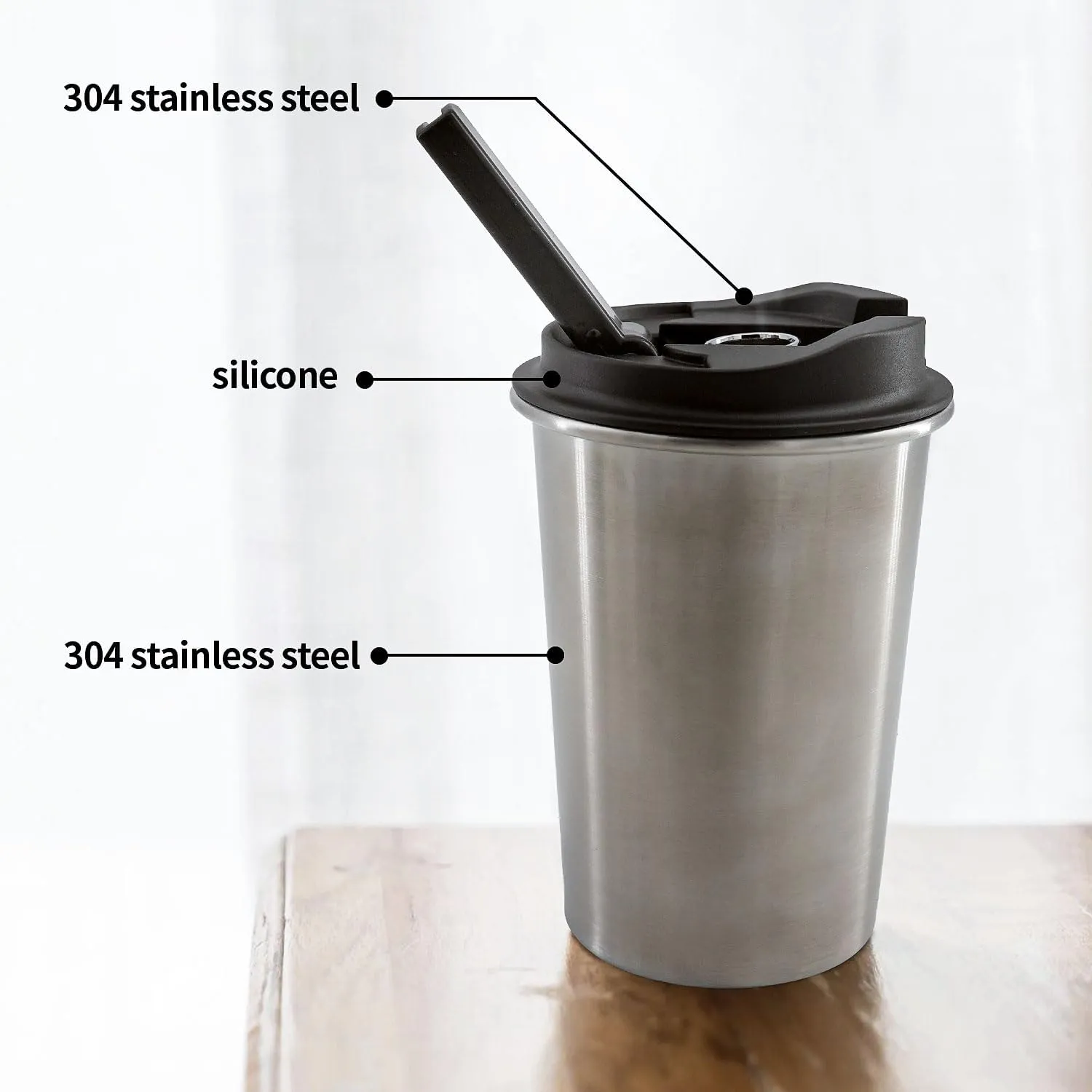 Insulated Stainless Steel Travel Mug with Heat-Resistant Silicone Lid | Discreet Reusable Cup for Camping, Hiking & Outdoor Activities (White)