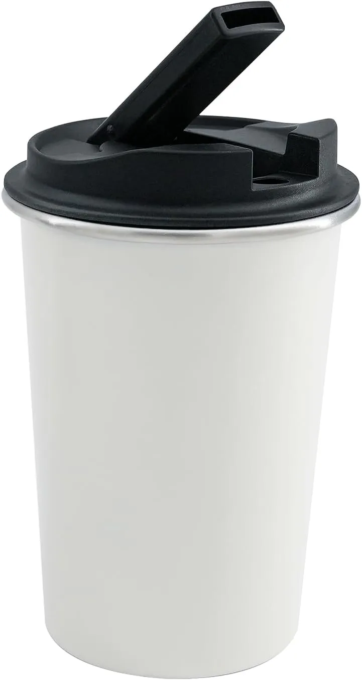 Insulated Stainless Steel Travel Mug with Heat-Resistant Silicone Lid | Discreet Reusable Cup for Camping, Hiking & Outdoor Activities (White)