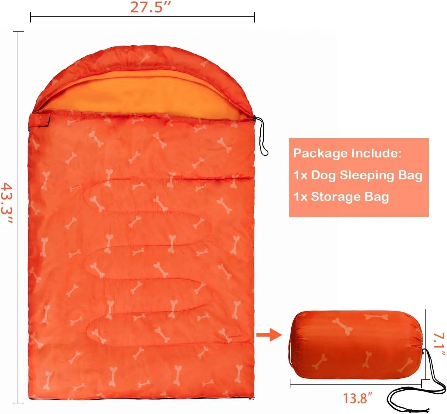 KUDES Dog Sleeping Bag Waterproof Warm Packable Dog Bed with Storage Bag for Indoor Outdoor Travel Camping Hiking Backpacking (43''Lx27''W)