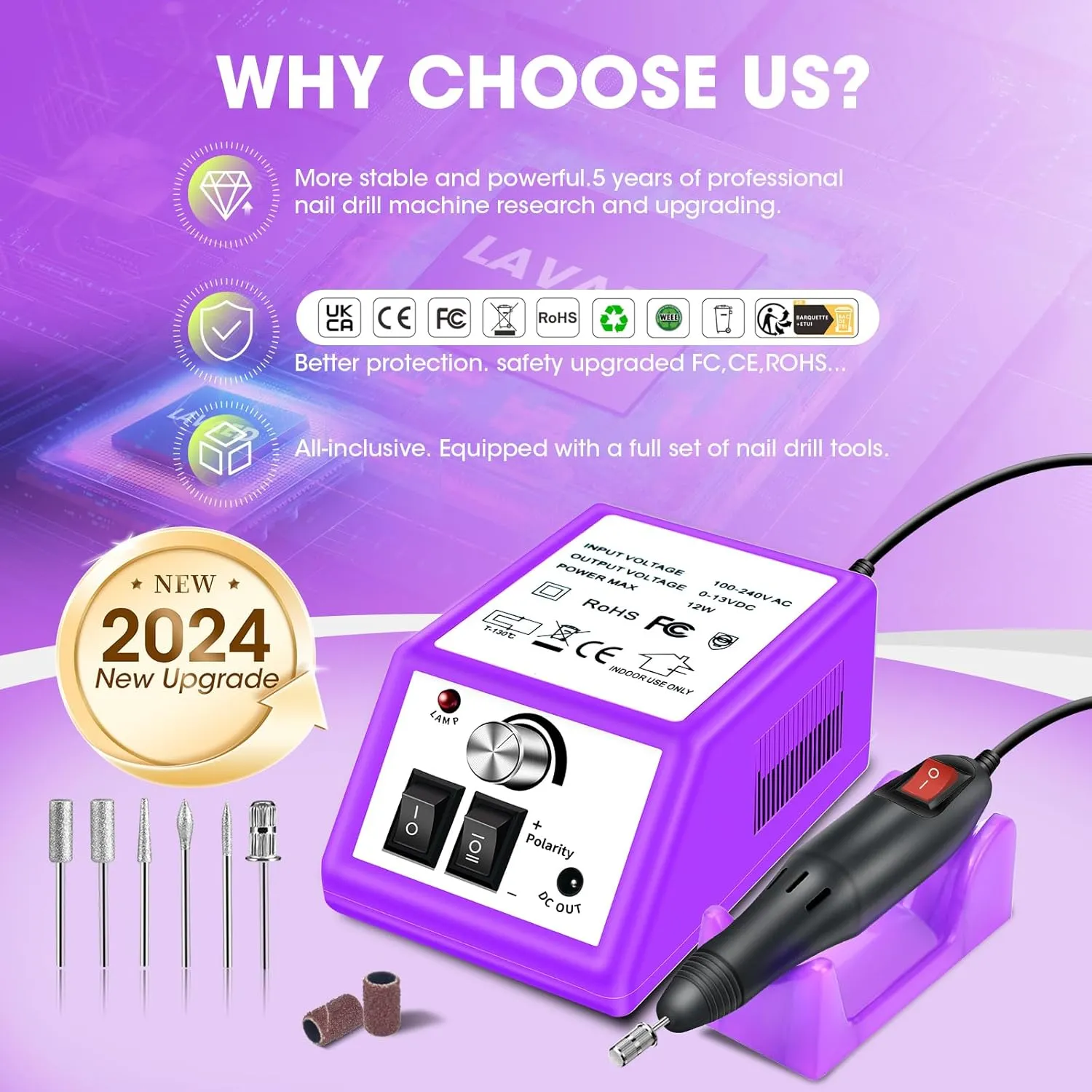 LAVAED Nail Drill Professional E Filer for Nails Electric Nail File, Nail Filer Electric Drill Nail Kit with 156pcs Sanding Bands and Nail Drill Bits for Acrylic Nail Gel Nail Manicure Pedicure