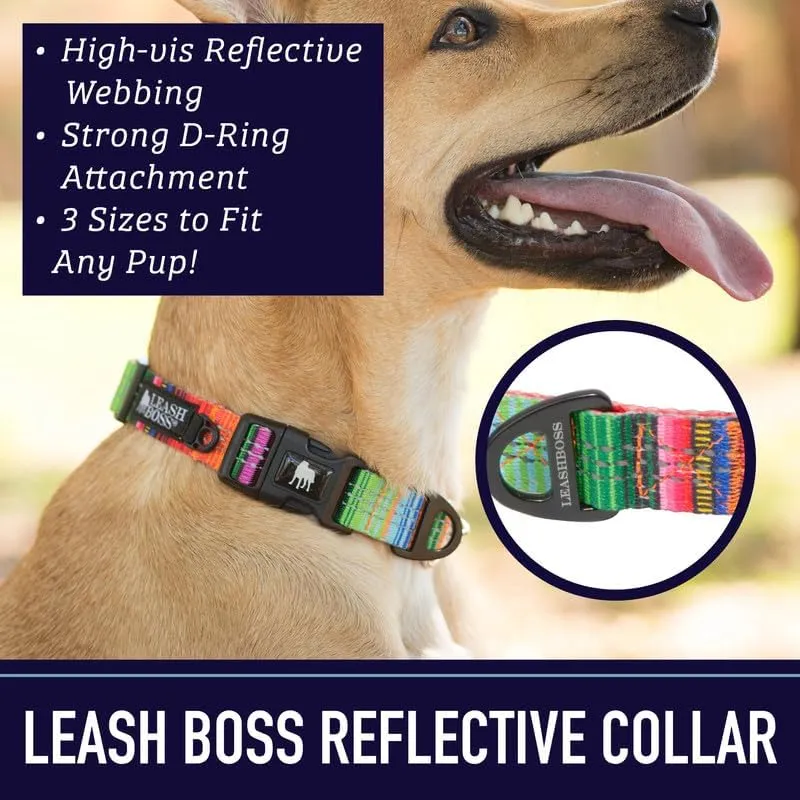 Leash Boss Patterned Reflective Dog Collar, Pattern Collection, Colorful Dog Collar with Triple Reflection Threads for Small, Medium and Large Dogs