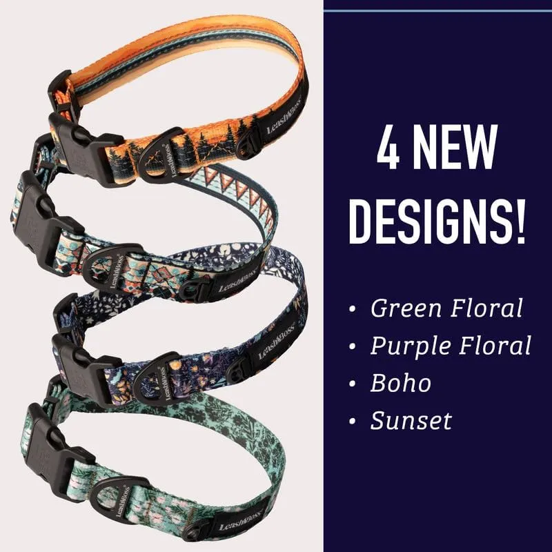 Leash Boss Patterned Reflective Dog Collar, Pattern Collection, Colorful Dog Collar with Triple Reflection Threads for Small, Medium and Large Dogs