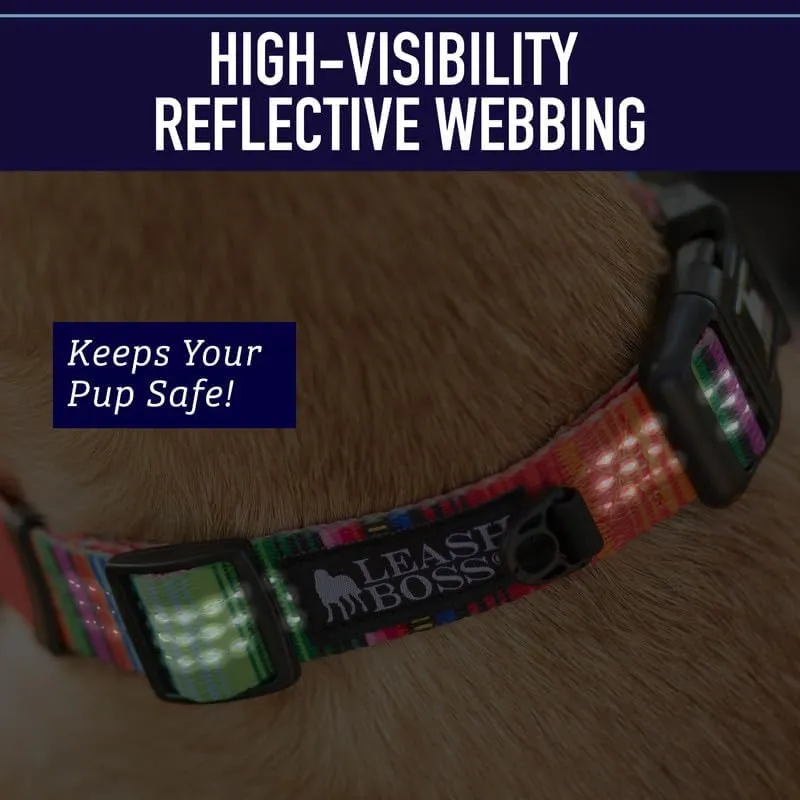 Leash Boss Patterned Reflective Dog Collar, Pattern Collection, Colorful Dog Collar with Triple Reflection Threads for Small, Medium and Large Dogs