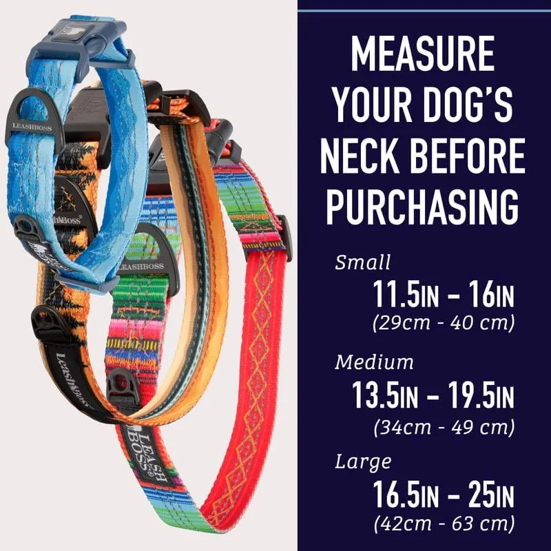 Leash Boss Patterned Reflective Dog Collar, Pattern Collection, Colorful Dog Collar with Triple Reflection Threads for Small, Medium and Large Dogs