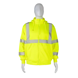 LSWS-C3 ANSI Class 3 High-Vis Lime Zip-Up Sweat Shirt With Detachable Hood