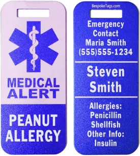 Medical Alert Tag"Peanut Allergy" - Customized Engraved Info (Dark Blue)