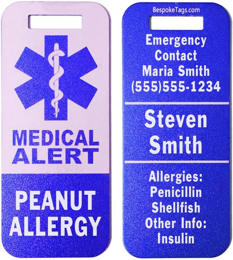 Medical Alert Tag"Peanut Allergy" - Customized Engraved Info (Dark Blue)