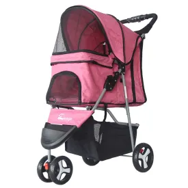 Medium Small Pet Stroller Cart, Folding Dog Cat Travel Puppy Jogger Trolley Carrier, Max Loading 15kg, Front Swivel Wheels and Rear Brake (Pink)