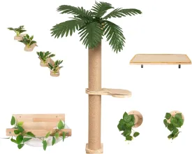 Meowoou Wall Mounted Cat Scratcher Set, Cat Shelves and Steps for Wall