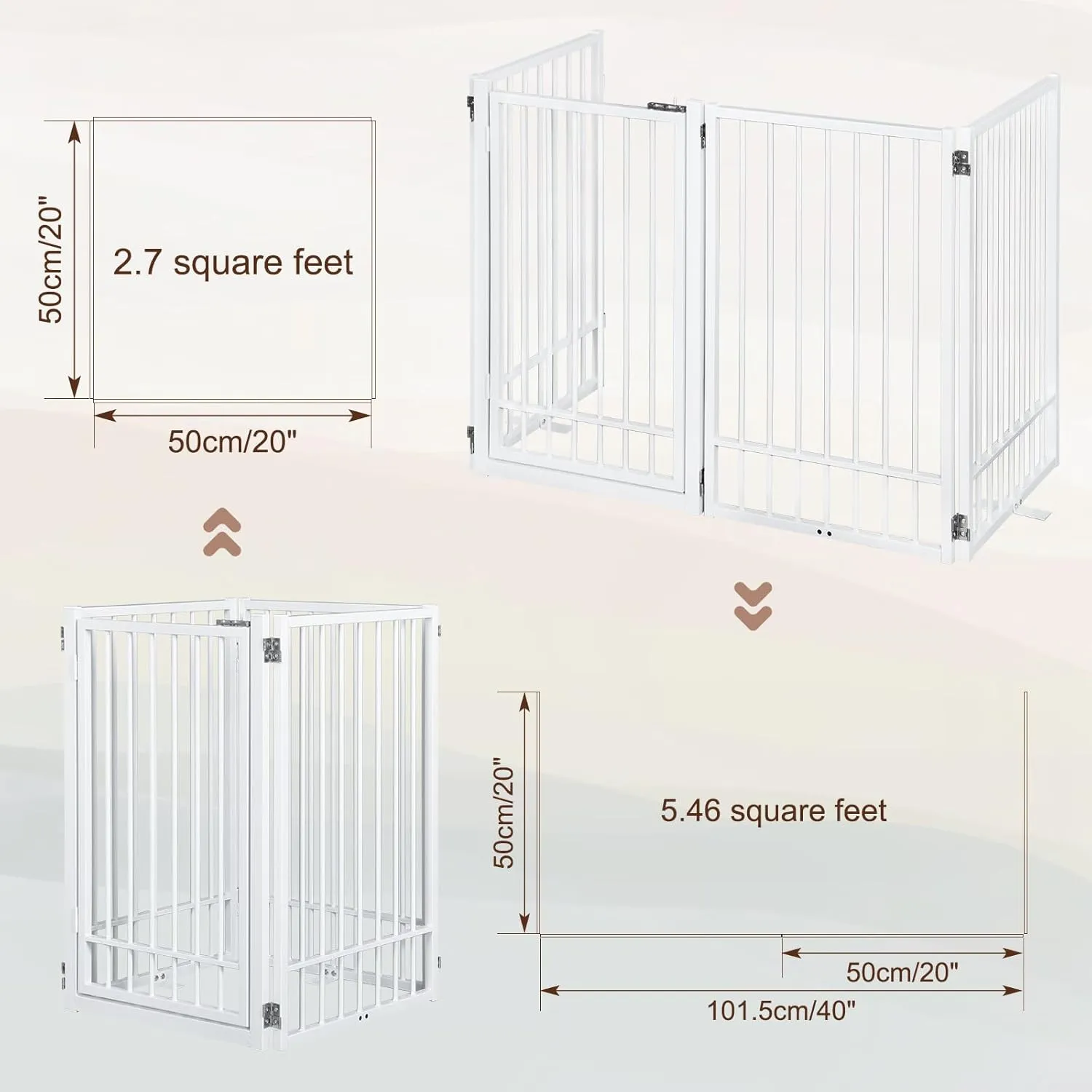 Metal Freestanding Dog Gate with Door, Extra Wide 81", 31" Height Foldable Dog Gates for Doorways, Tall Pet Fence Indoor Outdoor Pet Gates, 4 Panels Pet Barrier for Stairs Hallways, White