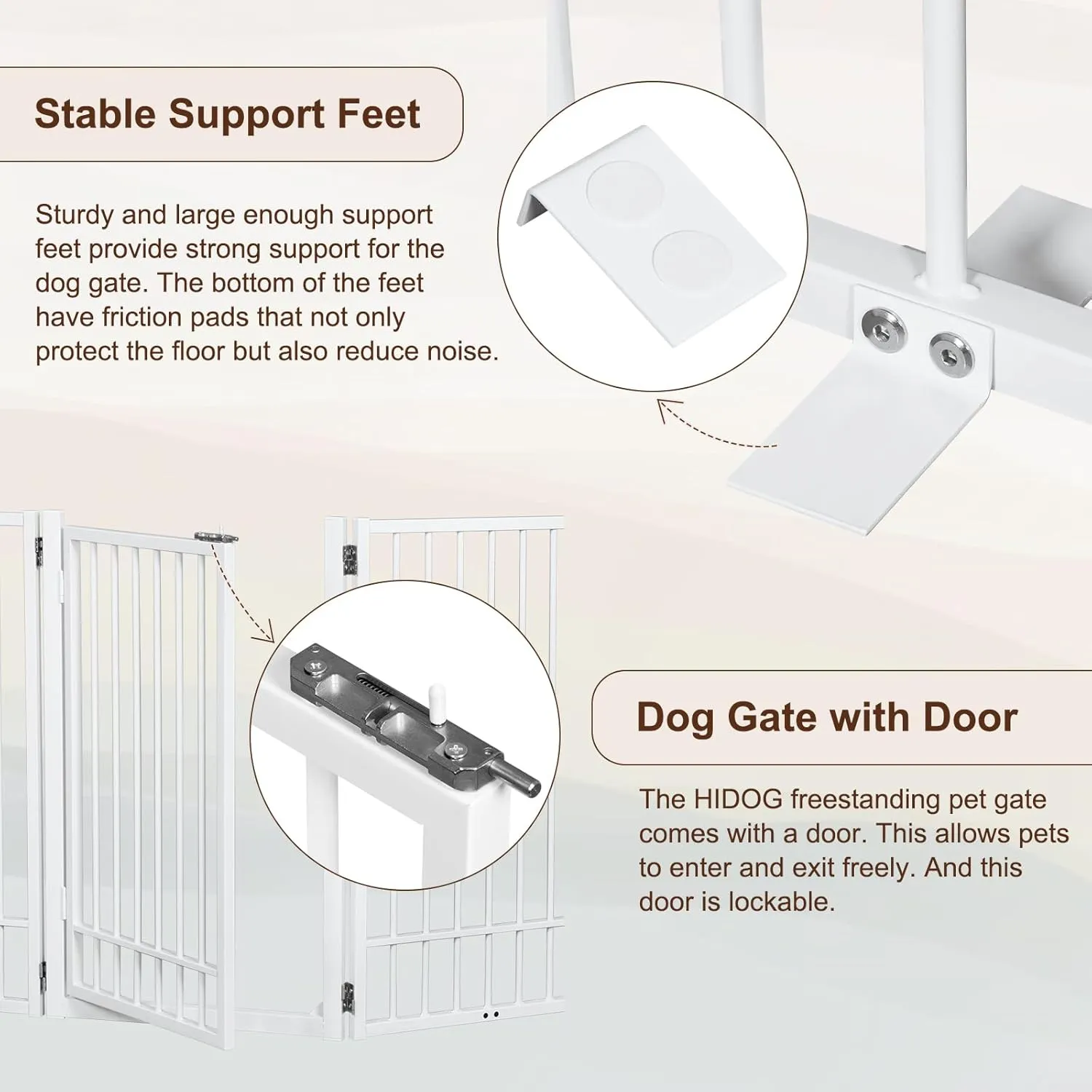 Metal Freestanding Dog Gate with Door, Extra Wide 81", 31" Height Foldable Dog Gates for Doorways, Tall Pet Fence Indoor Outdoor Pet Gates, 4 Panels Pet Barrier for Stairs Hallways, White