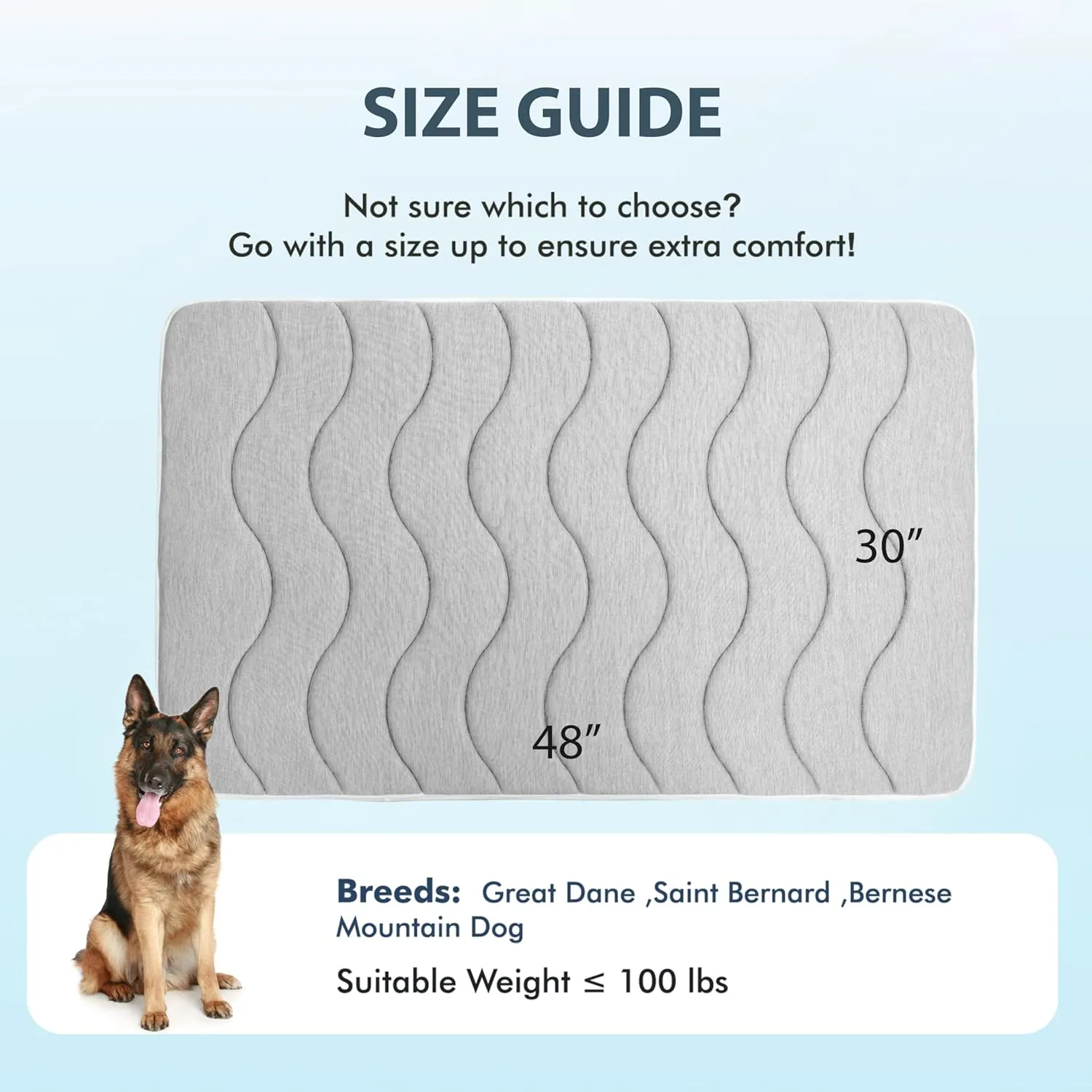 MICROCOSMOS 0.8" Thick Cooling Dog Foam Pad & Summer Pet Sleeping Mat, Machine Washable, Materials Safe, Portable Flat Pet Bed for Dogs.(Light Grey, 48" x 30")