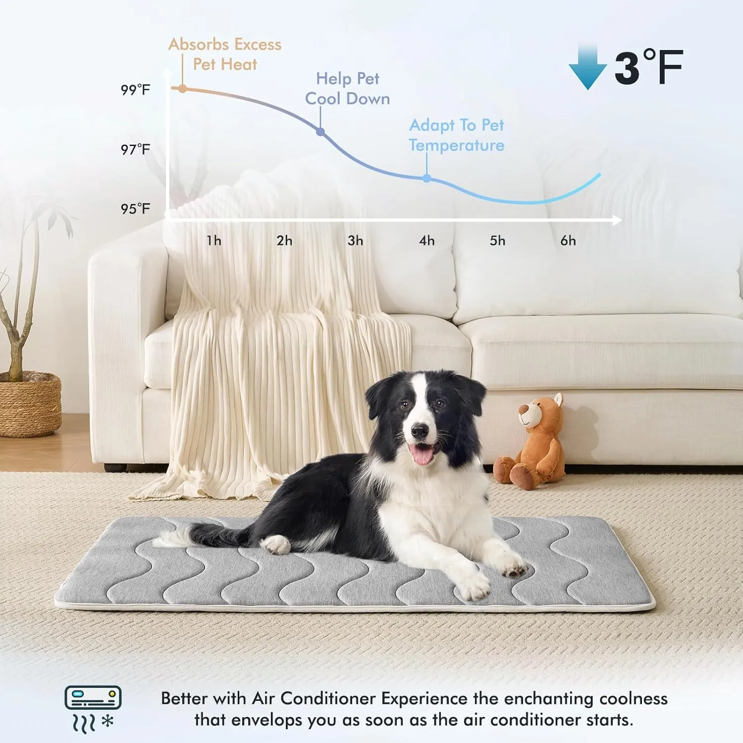 MICROCOSMOS 0.8" Thick Cooling Dog Foam Pad & Summer Pet Sleeping Mat, Machine Washable, Materials Safe, Portable Flat Pet Bed for Dogs.(Light Grey, 48" x 30")