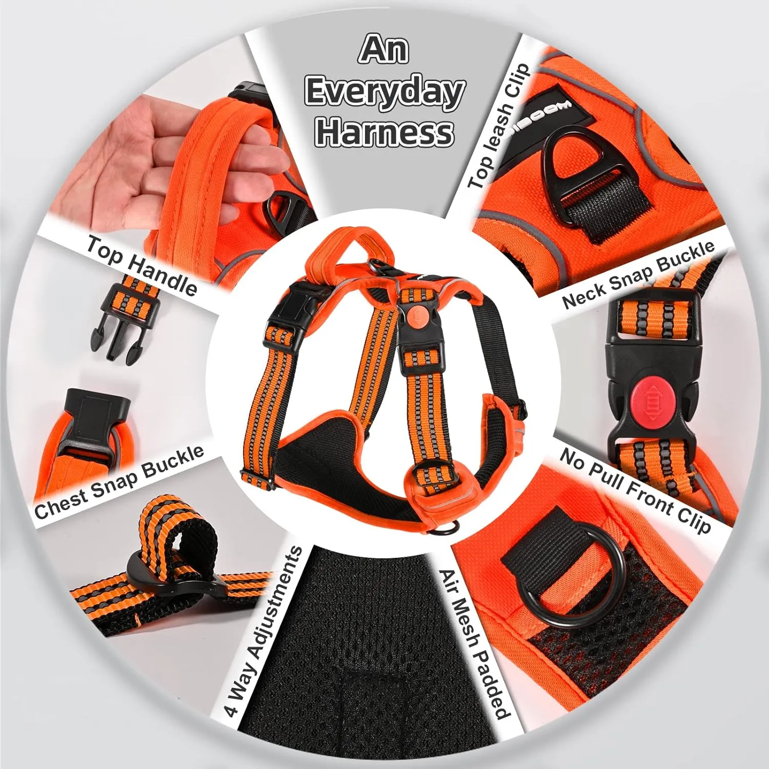No Pull Dog Harness with A Free Heavy Duty 5ft Dog Leash, Adjustable Soft Padded Dog Vest, Reflective No-Choke Pet Oxford Vest with Easy Control Handle for Dogs(Orange, Medium)