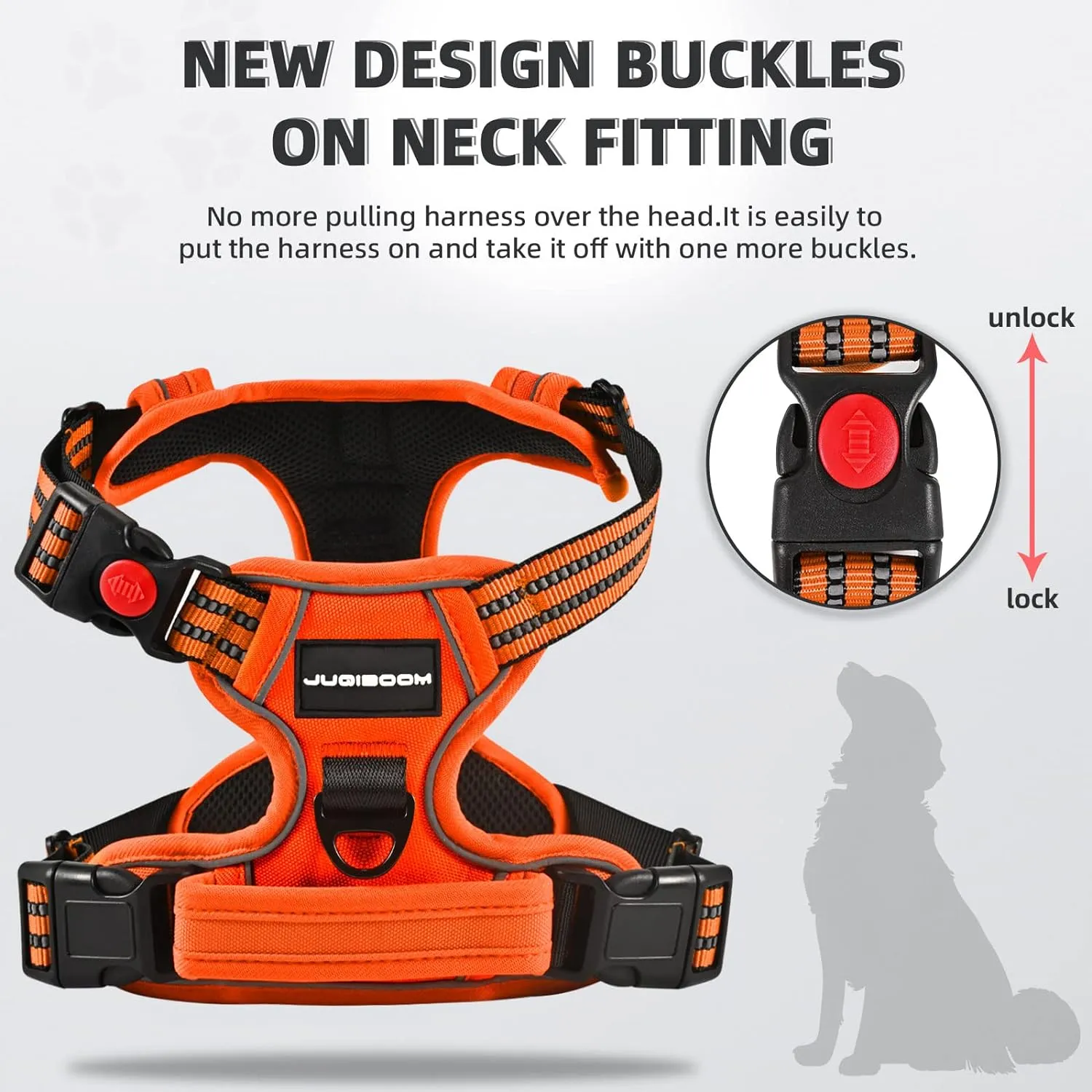 No Pull Dog Harness with A Free Heavy Duty 5ft Dog Leash, Adjustable Soft Padded Dog Vest, Reflective No-Choke Pet Oxford Vest with Easy Control Handle for Dogs(Orange, Medium)