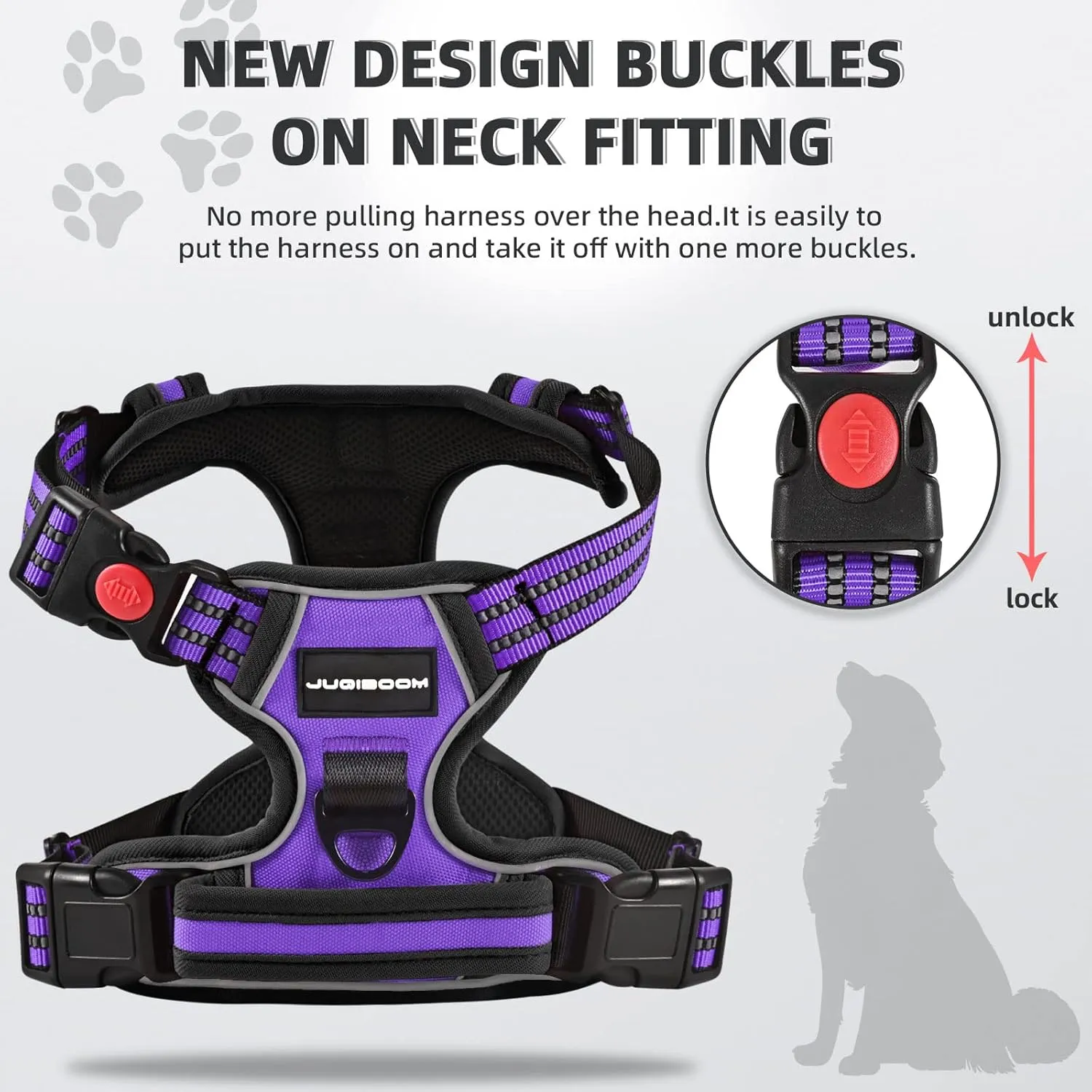 No Pull Dog Harness with A Free Heavy Duty 5ft Dog Leash, Adjustable Soft Padded Dog Vest, Reflective No-Choke Pet Oxford Vest with Easy Control Handle for Small and Large Dogs (Purple, Medium)
