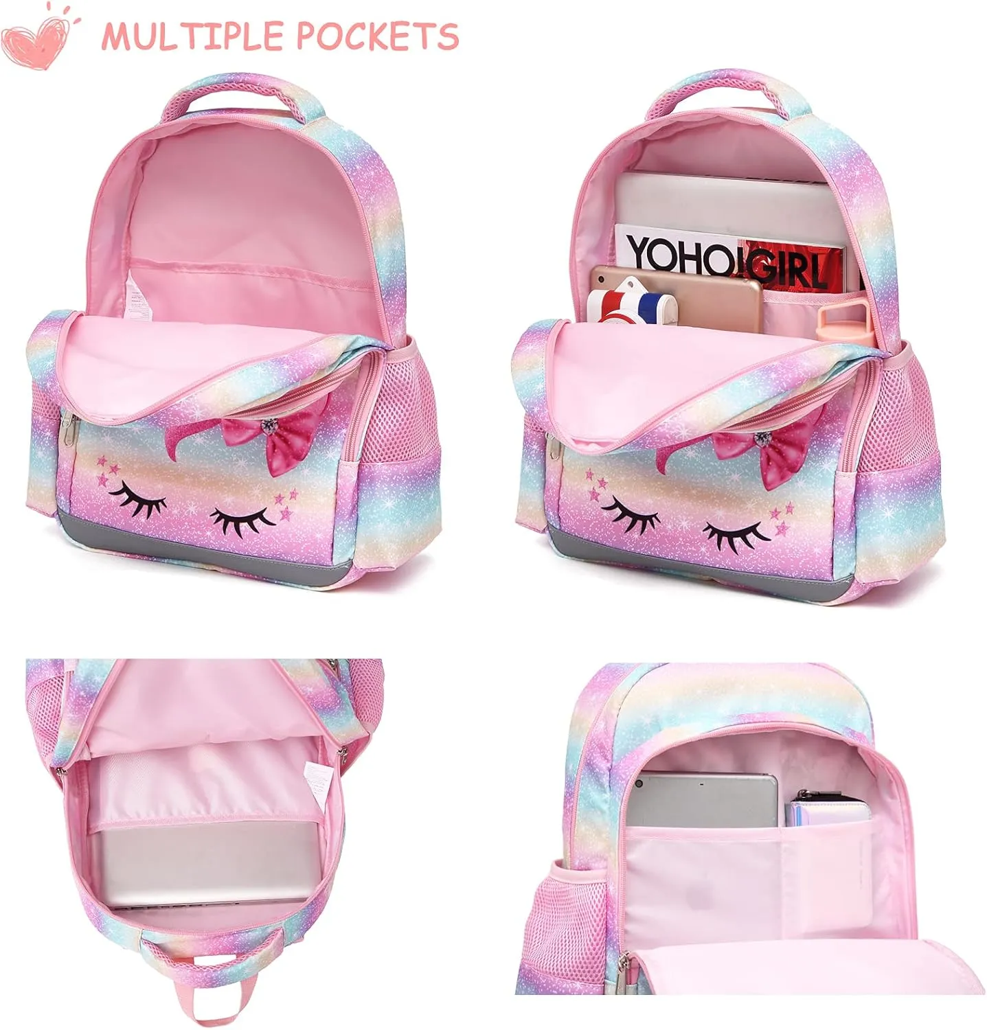 Octsky Unicorn Backpack for Girls, Kids Preschool Backpacks Cute Lightweight With Chest Strap and Lunchbox (Rainbow)