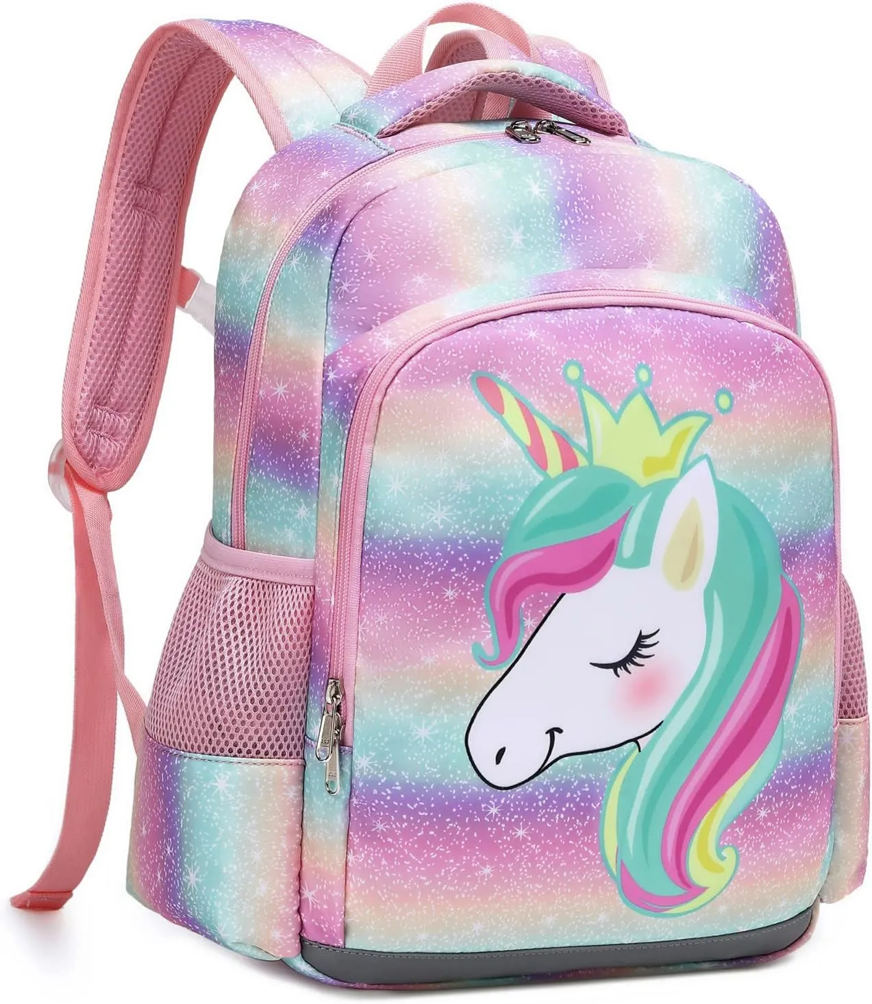 Octsky Unicorn Backpack for Girls, Kids Preschool Backpacks Cute Lightweight With Chest Strap and Lunchbox (Rainbow)