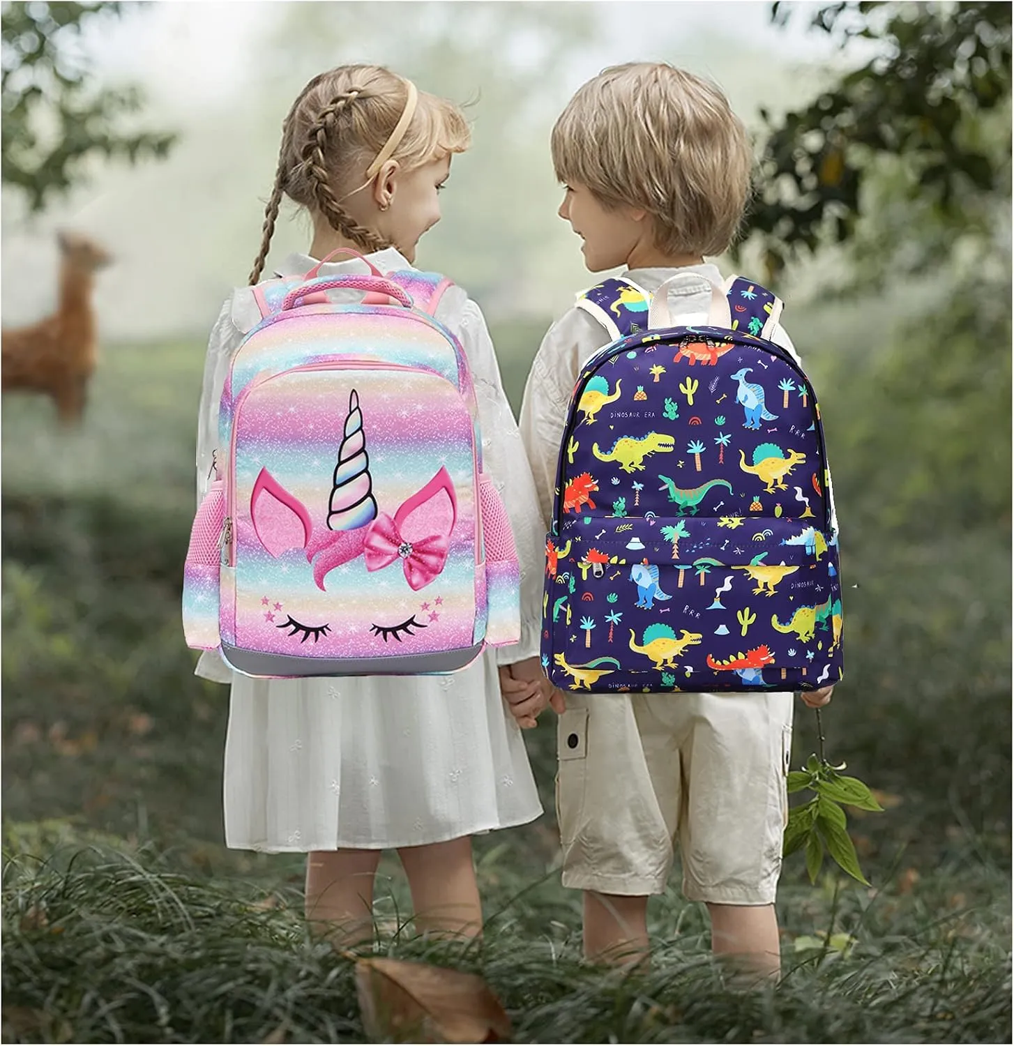 Octsky Unicorn Backpack for Girls, Kids Preschool Backpacks Cute Lightweight With Chest Strap and Lunchbox (Rainbow)