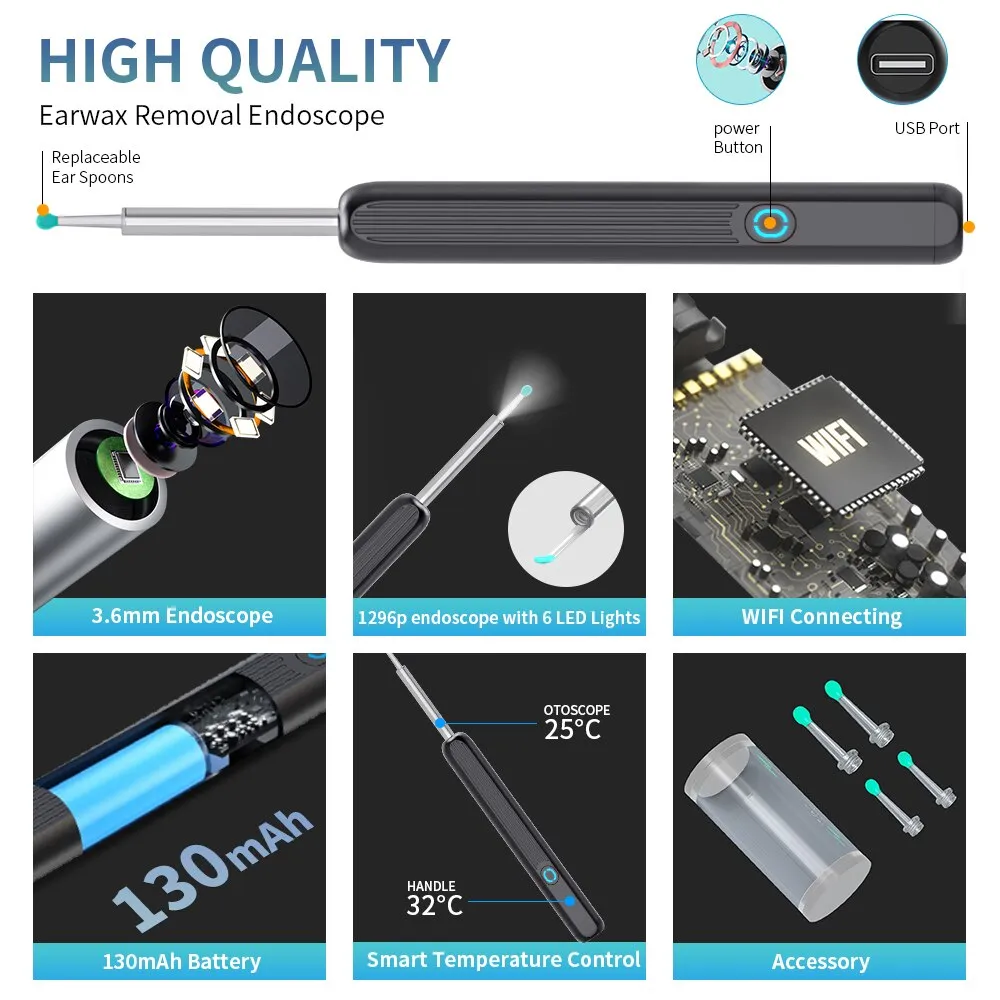 Otoscope Camera Borescope Luminous Ear Wax Cleaning