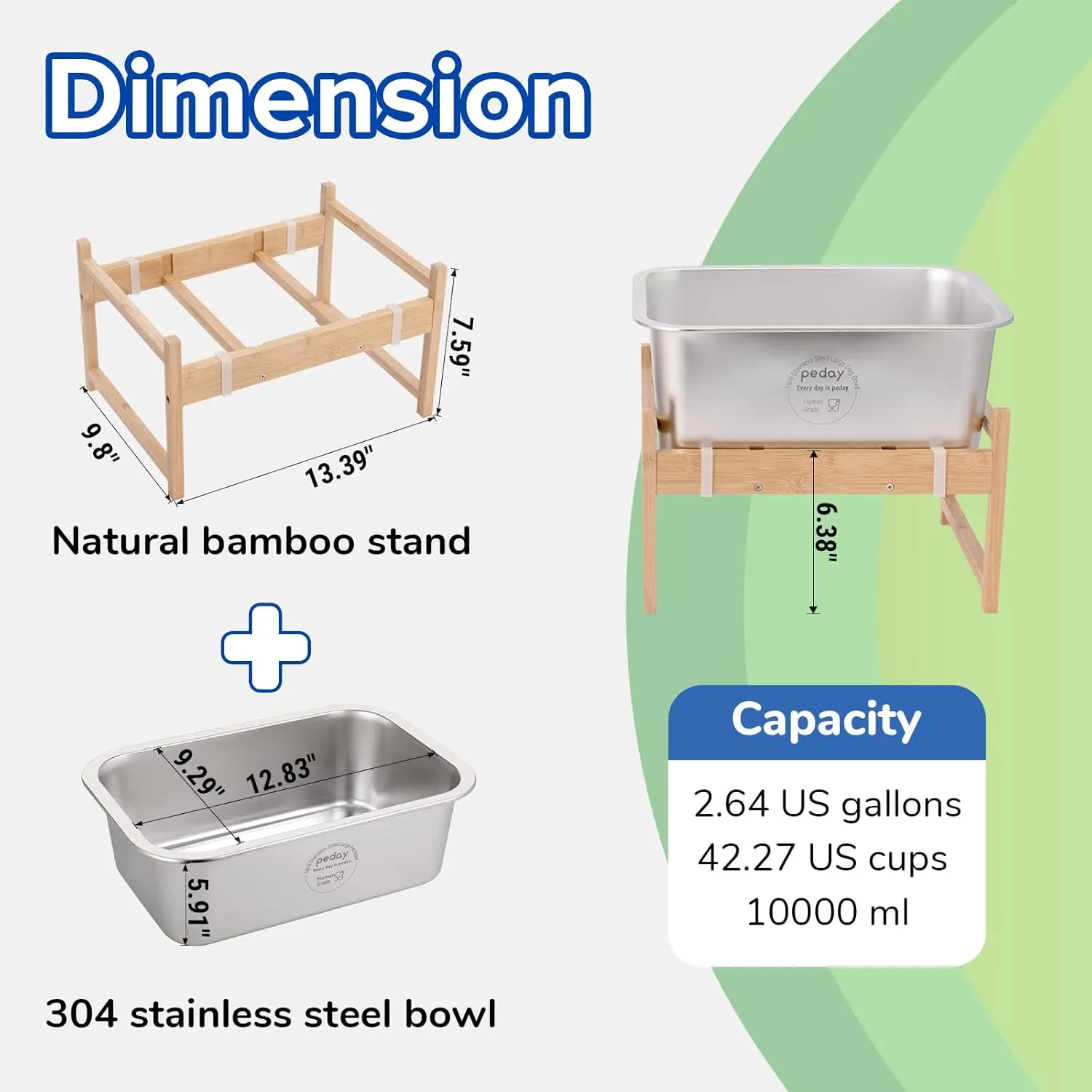 PEDAY 2.64 Gallon Raise Dog Water Bowl, Human Grade 18/8 Stainless Steel