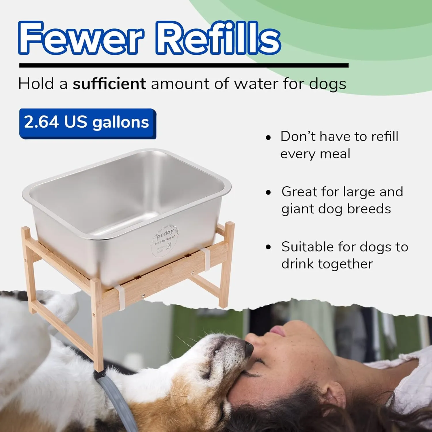 PEDAY 2.64 Gallon Raise Dog Water Bowl, Human Grade 18/8 Stainless Steel