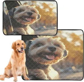 Pee Pads Washable Waterproof Floor Mat Non Slip Happy Yorkie Car Ride Sunset Pet Pee Pad Extra Large Absorbent Whelping Pad, Small x 3 Pack