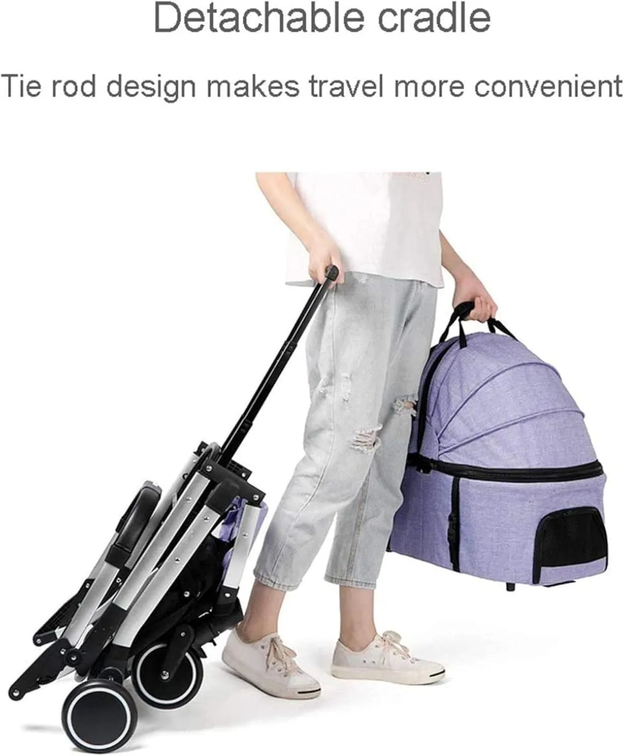 Pet Travel Stroller Large Cat Dog Cart Travel Supplies Foldable 4 Wheels Trolley Carrier Pram with 2 Front Swivel Wheels (Black)
