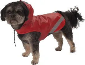 PetRageous 8403RS London Slicker Water Repellent Dog Raincoat with Dog Leash Opening 11-Inch Long Lightweight Jacket for Small Dogs and Puppies, Red