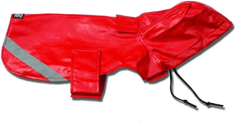 PetRageous 8403RS London Slicker Water Repellent Dog Raincoat with Dog Leash Opening 11-Inch Long Lightweight Jacket for Small Dogs and Puppies, Red