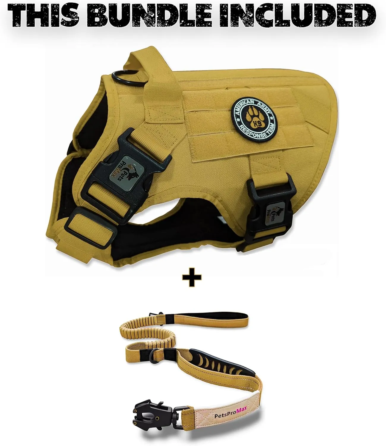 ProMax Tactical Dog Harness & Leash Set - Medium, Military Style, No-Pull Brown M