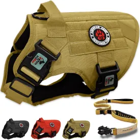 ProMax Tactical Dog Harness & Leash Set - Medium, Military Style, No-Pull Brown M