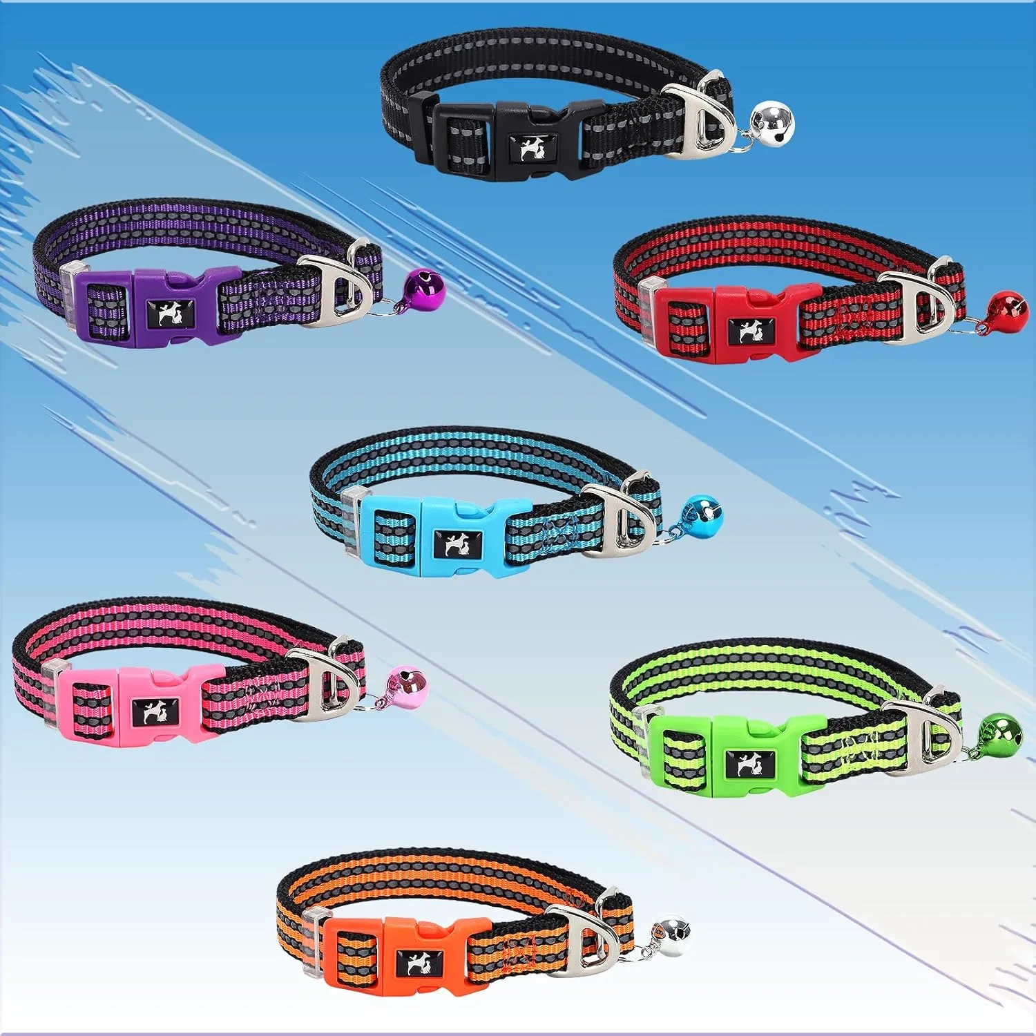 Reflective Small Dogs Collar with Bell - Nylon Adjustable Collar for XS & S Dogs High Visibility for Night Walks, for Puppies (Blue S)