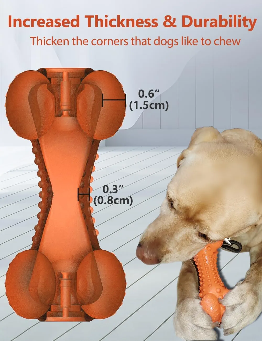 SCHITEC Squeaky Dog Chew Toy, Tough Durable Natural Rubber Bone with Toothbrush, Indestructible for Aggressive Chewers Large Medium Breed Teeth Cleaning