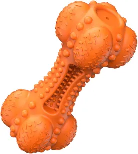 SCHITEC Squeaky Dog Chew Toy, Tough Durable Natural Rubber Bone with Toothbrush, Indestructible for Aggressive Chewers Large Medium Breed Teeth Cleaning