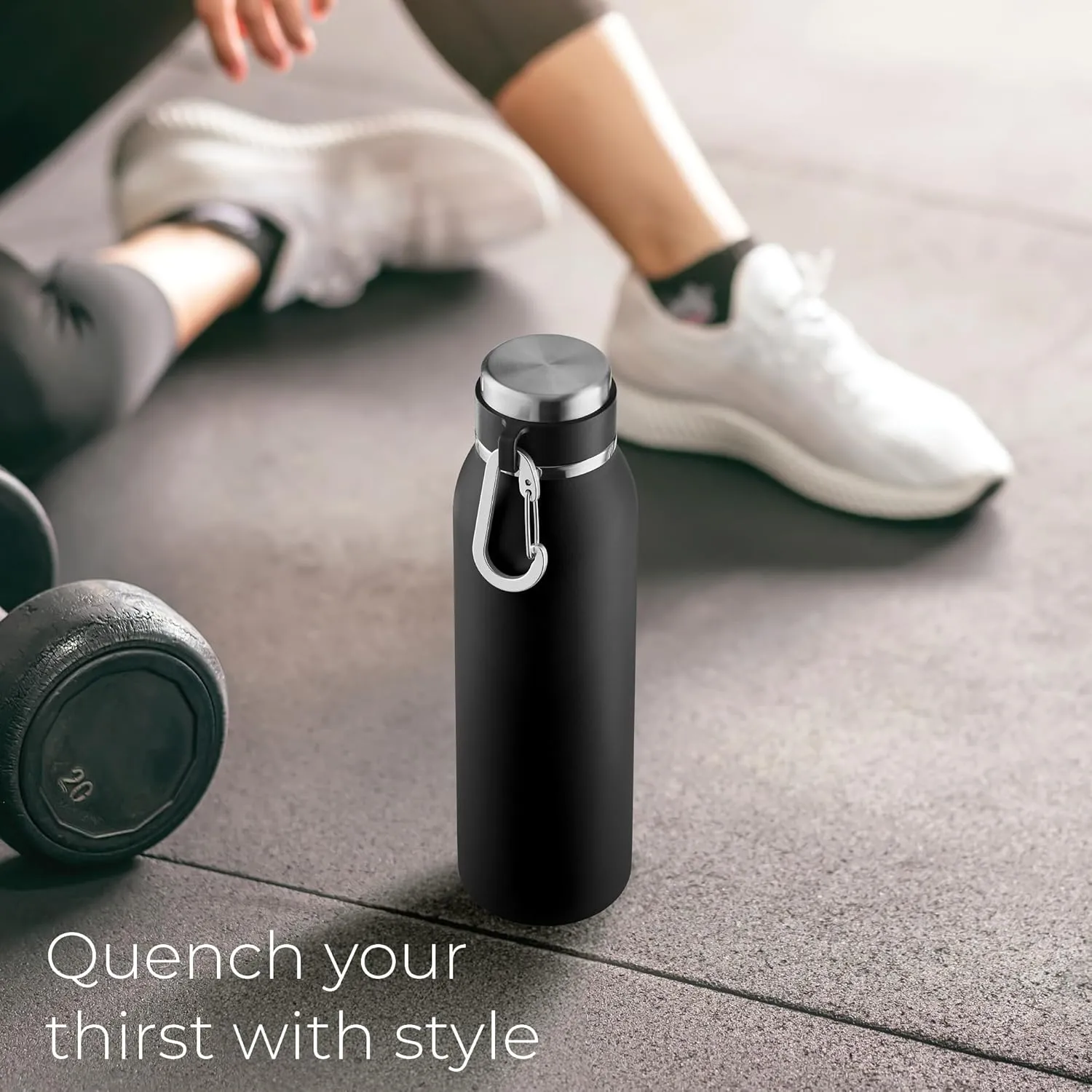 SipX Triple-Insulated Stainless Steel Water Bottle - 20oz. With Cover Lid, BPA-Free Reusable Insulated Water Bottle Keeps Cold For 24 Hours, (Black)