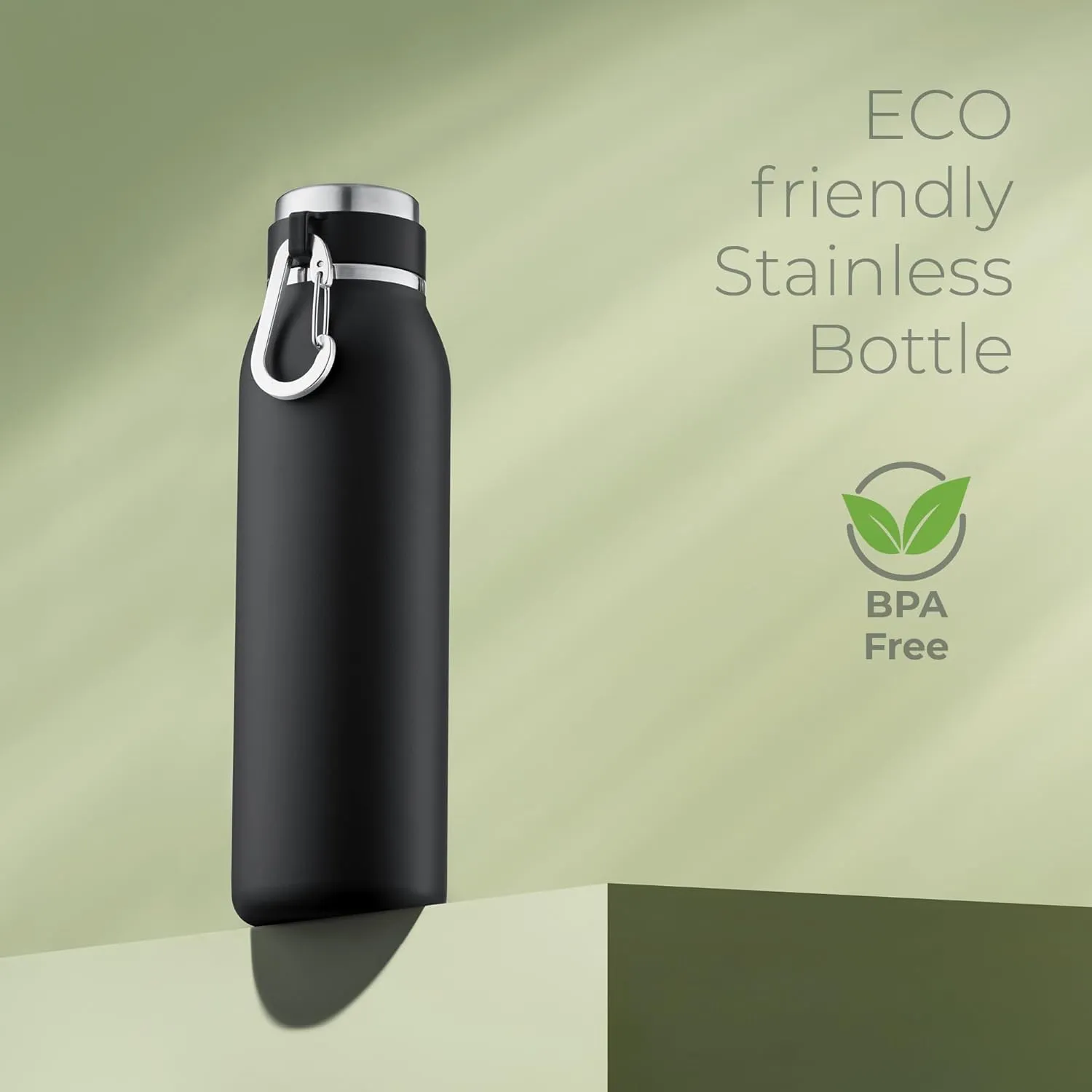 SipX Triple-Insulated Stainless Steel Water Bottle - 20oz. With Cover Lid, BPA-Free Reusable Insulated Water Bottle Keeps Cold For 24 Hours, (Black)
